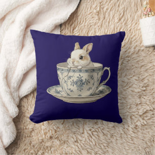 Cute Bunny in Teacup Art Cushion
