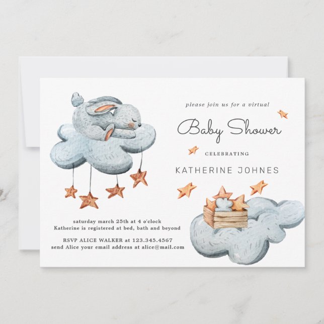 Cute Bunny In the Clouds Baby Shower Invitation (Front)