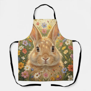 Cute Bunny in Vibrant Flower Meadow Apron