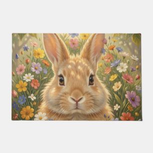 Cute Bunny in Vibrant Flower Meadow Doormat