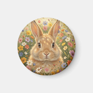 Cute Bunny in Vibrant Flower Meadow Magnet