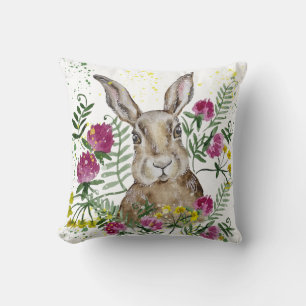 Cute bunny in watercolor flowers cushion