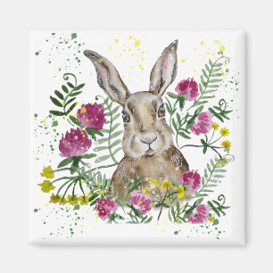 Cute bunny in watercolour flowers magnet