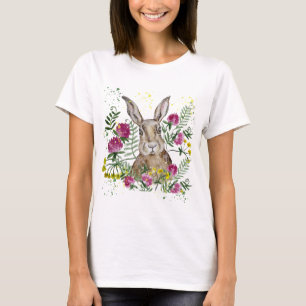 Cute bunny in watercolour flowers T-Shirt