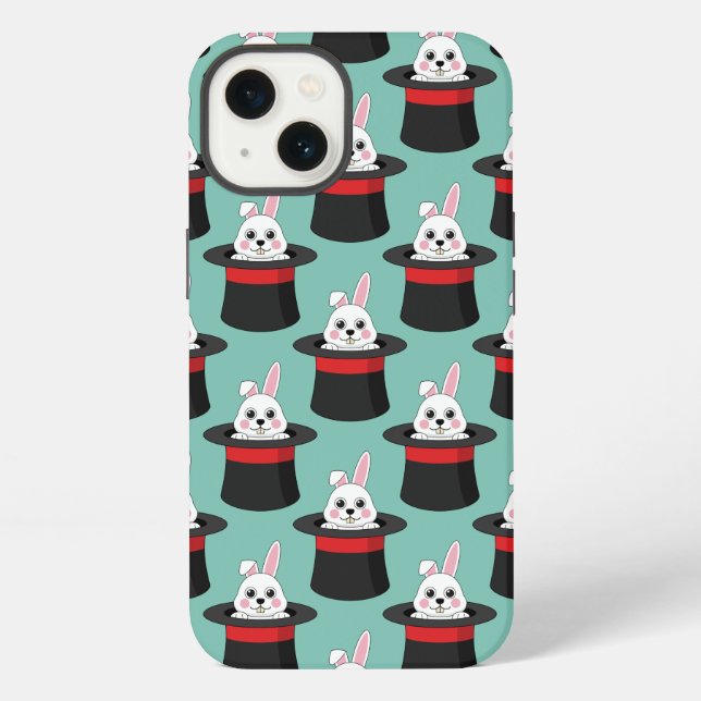 Cute Bunny in Wizard Hat Pattern iPhone Case (Back)