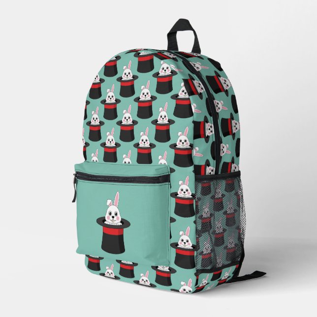 Cute Bunny in Wizard Hat Pattern Printed Backpack (Back Corner Right)