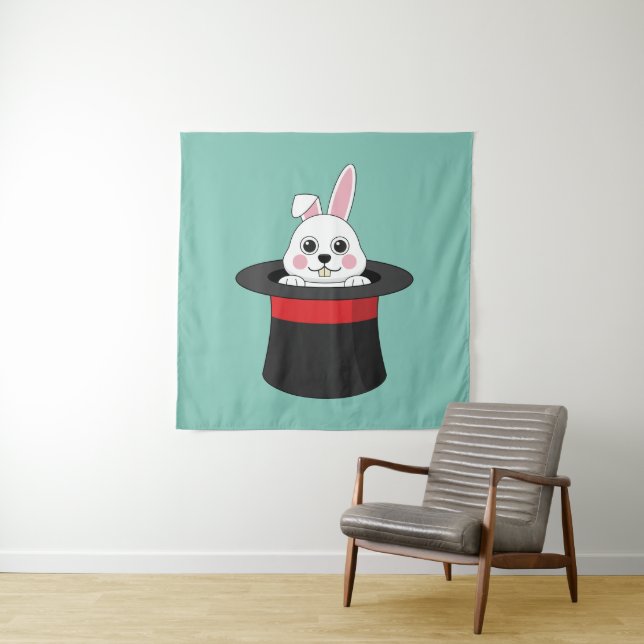 Cute Bunny in Wizard Hat Tapestry (In Situ)