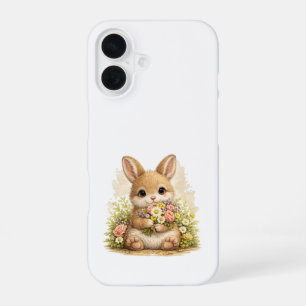Cute Bunny iPhone 16 Case Kawaii Flowers