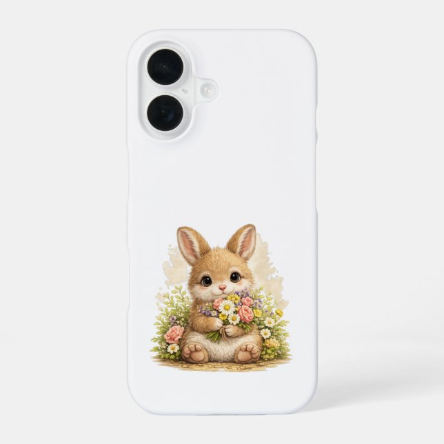 Cute Bunny iPhone 16 Case Kawaii Flowers (Back)