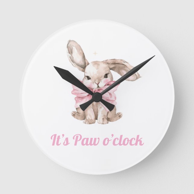Cute Bunny "It's Paw O'clock" Clock (Front)