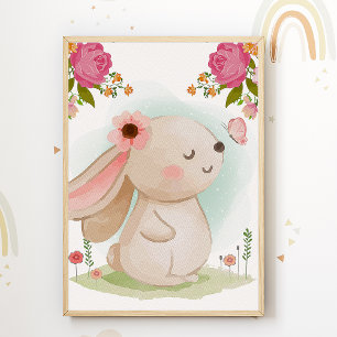 Cute Bunny Kids Room Poster Animal Nursery Print
