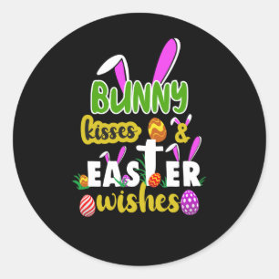Cute bunny kisses Easter wishes  Classic Round Sticker