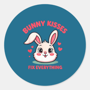 Cute bunny kisses fix everything funny easter classic round sticker