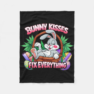 Cute bunny kisses fix everything funny rabbit fleece blanket