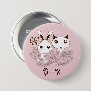 Cute Bunny Kitten Animal Friends Pink Girls Kids 7.5 Cm Round Badge