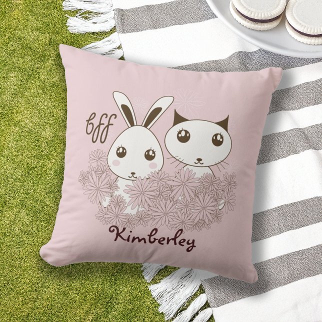 Cute Bunny Kitten Animal Friends Pink Girls Kids Outdoor Cushion (Creator Uploaded)