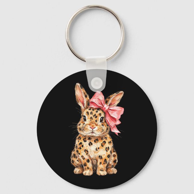 Cute Bunny Leopard Coquette Bow Rabbit Easter Key Ring (Front)