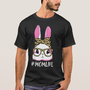 Cute Bunny Leopard Messy Bun Glasses Headband Happ T-Shirt