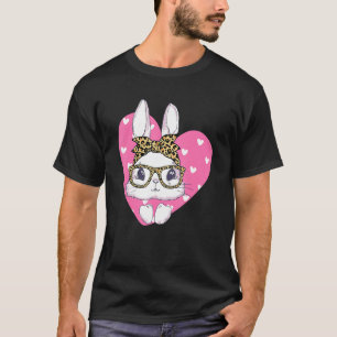 Cute Bunny Leopard Messy Bun Glasses Headband Happ T-Shirt