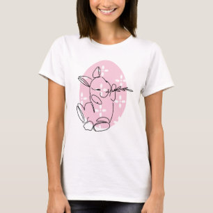 Cute Bunny Line Art Pink Egg Spring T-Shirt