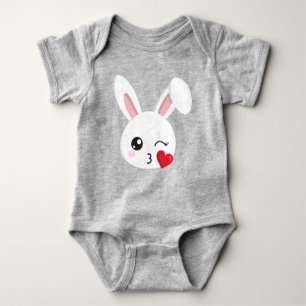 Cute Bunny, Little Bunny, White Bunny, Heart, Kiss Baby Bodysuit