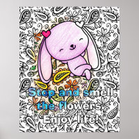 Cute Bunny Lounging in Flowers Cute Adult Coloring
