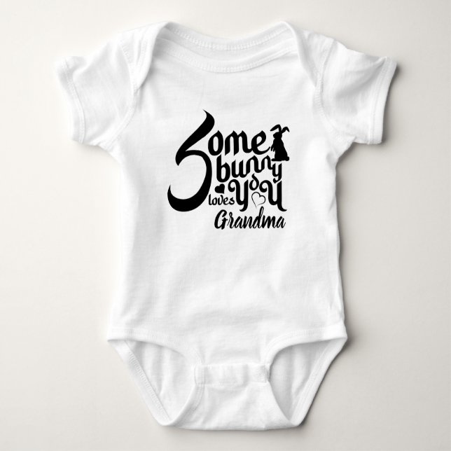 Cute Bunny Love Easter Black And White Typography  Baby Bodysuit (Front)