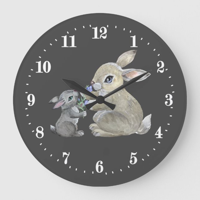 cute bunny lovers animal  large clock (Front)