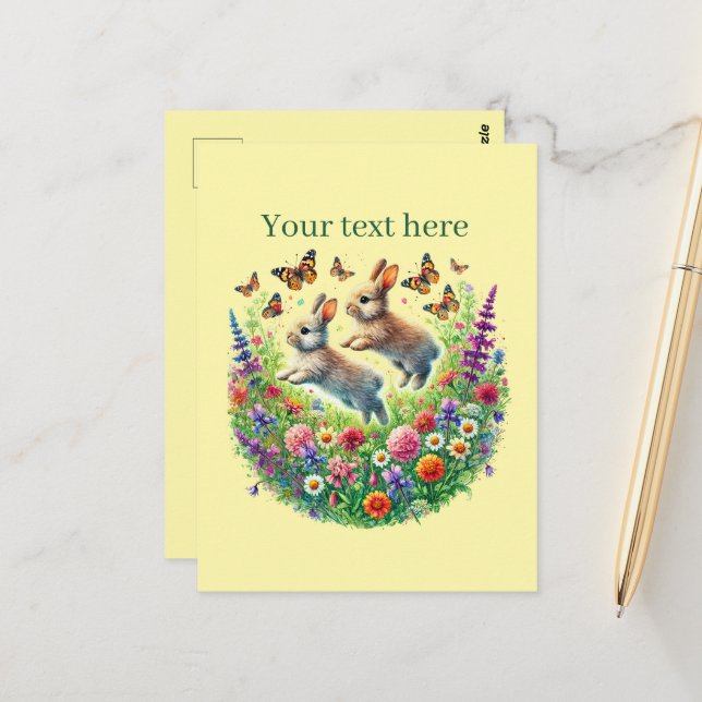 Cute bunny lovers customisable postcard (Front/Back In Situ)