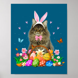 Cute Bunny Maine Coon Cat Easter Poster