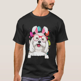 Cute Bunny Maltese Dog Face Easter Eggs Easter Day T-Shirt