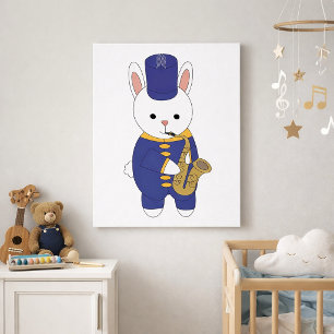 Cute Bunny Marching Band Saxophone Player in Blue Poster