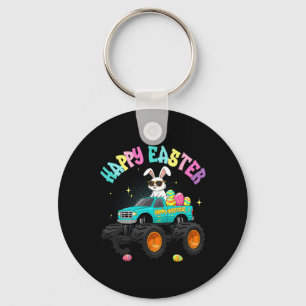 Cute Bunny Monster Truck Happy Easter For Kids Boy Key Ring