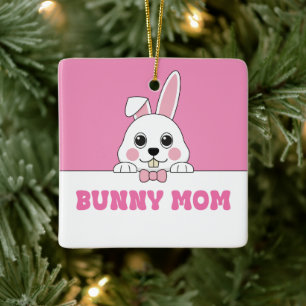 Cute Bunny Mum Pink Ceramic Ornament