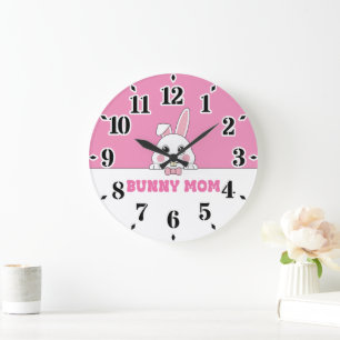 Cute Bunny Mum Pink Large Clock