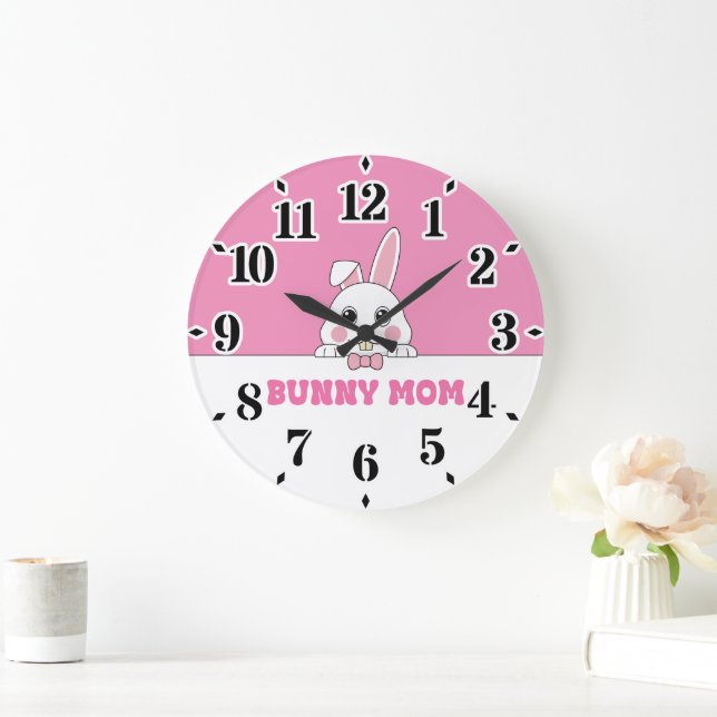 Cute Bunny Mum Pink  Large Clock (Home)