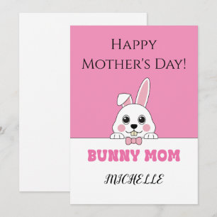 Cute Bunny Mum Pink Personalised Holiday Card