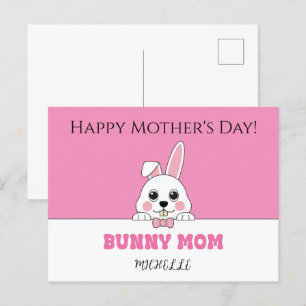 Cute Bunny Mum Pink Personalised Holiday Postcard