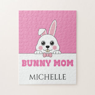 Cute Bunny Mum Pink Personalised Jigsaw Puzzle