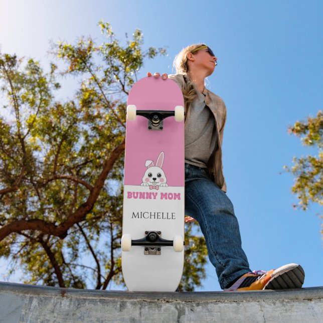 Cute Bunny Mum Pink Personalised Skateboard (Outdoor 1)