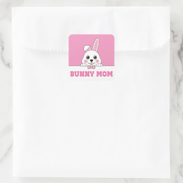 Cute Bunny Mum Pink Square Sticker (Bag)