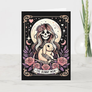 Cute bunny mum tarot card skeleton moon with stars