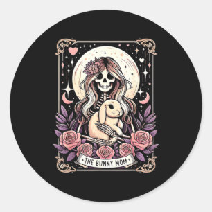 Cute bunny mum tarot card skeleton moon with stars classic round sticker