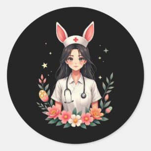 Cute Bunny Nurse Anime Girl Easter Medical Istant  Classic Round Sticker