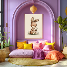 Cute Bunny Nursery Wall Art Scandinavian Neutral 