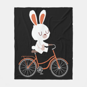 Cute Bunny On Bike Rabbit Cycling Bicycle Bunny Fleece Blanket