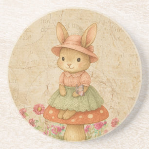 Cute Bunny on Mushroom   Pastel Coaster