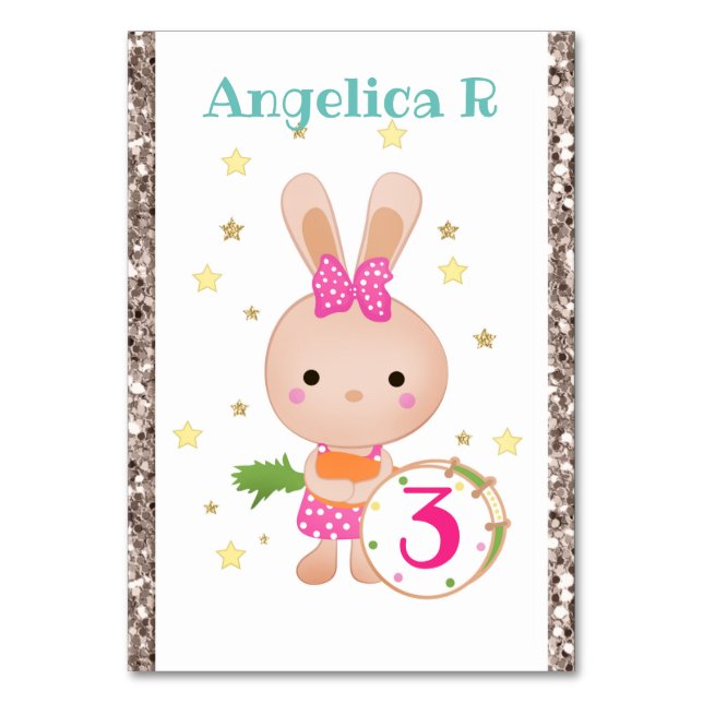 Cute, Bunny, paddle, birthday Table Number (Front)
