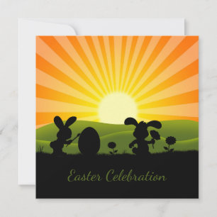 Cute Bunny Painting Egg Easter Party Invitation