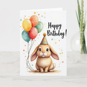 Cute Bunny Party Hat Card